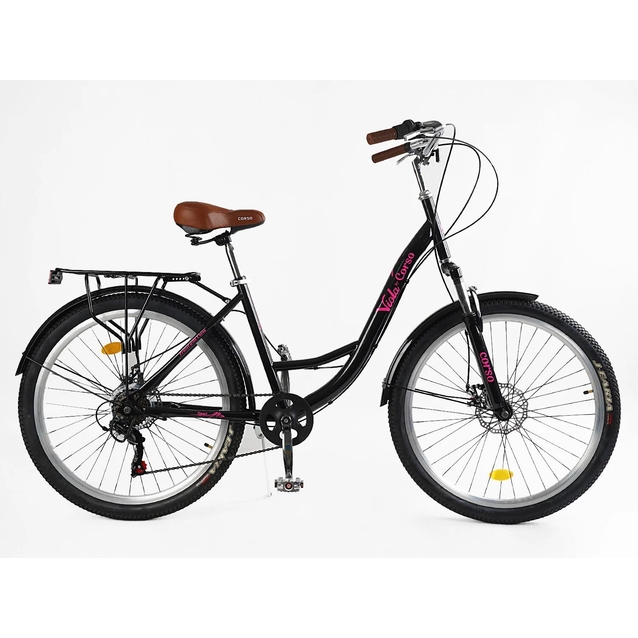 Міський велосипед 26 ST Corso «VIOLA» VL-26633 сталь 17", (к-т SHIMANO) чорно-рожевий фото westvelo.com