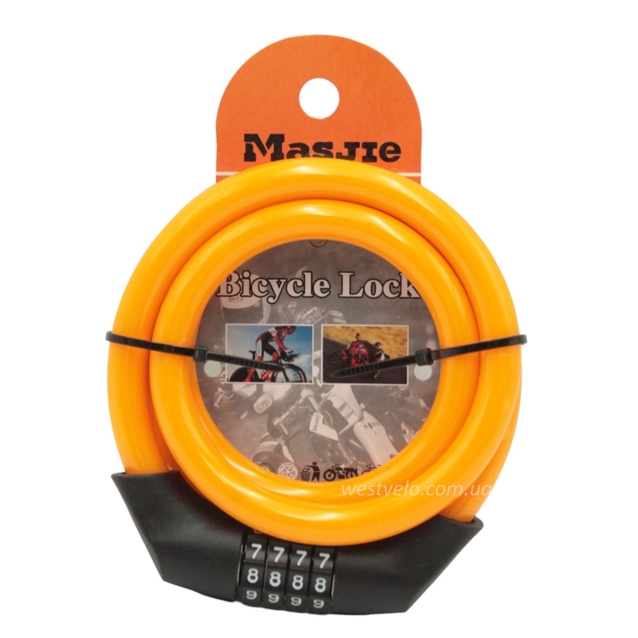 Замок на код змінний 4 цифри MASJIE 163, помаранчевий фото westvelo.com