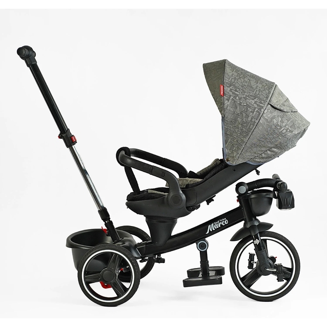 Дитячий велосипед 3-кол з батьківською ручкою, з даш, PU BestTrike «MARCO» 9155/318-82 чорно-сірий, поворотне сидіння, складне кермо, кошик, телескопічна ручка, фара музична фото westvelo.com