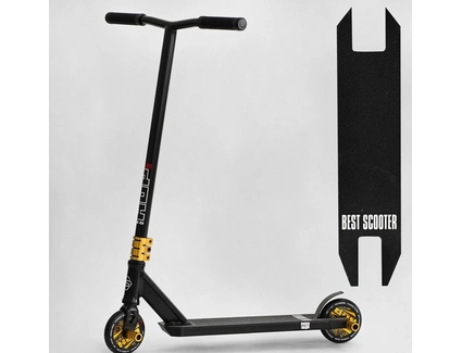 Самокат трюковий Best Scooter «HOP» N-01801 чорно-золотий, HIC-система, пеги, AL диск та дека, колеса PU Ø120mm, ширина керма - 58 см