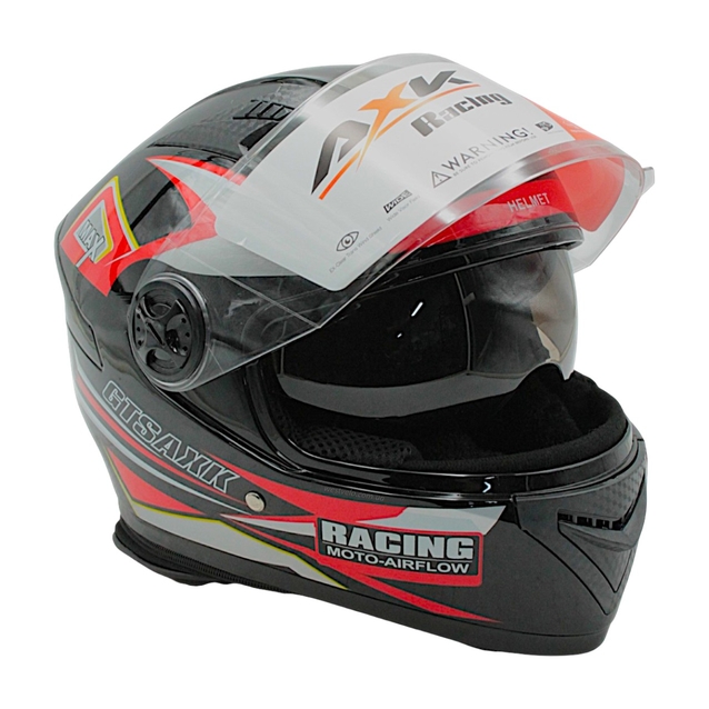 Мото шолом, закритий (XL) AXK (TF-72280) GTS MAX чорно-червоний глянцевий, вмонтовані окуляри з коміром фото westvelo.com