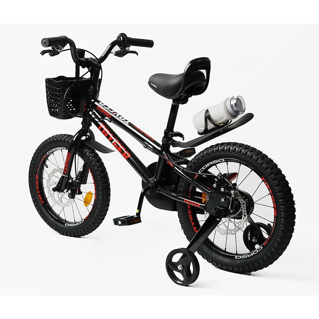 Дитячий велосипед 16 AL Corso «TAYGER»  TG-15044 алюмінієва рама, дискові гальма, чорно-червоний фото westvelo.com