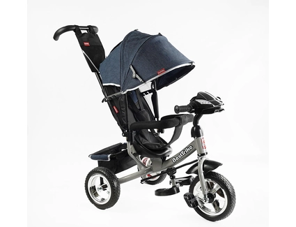 Дитячий велосипед 3-х колісний з батьківською ручкою, з дашком, колеса - EVA (піна) Best Trike 6588/60-714 синьо-сірий, d=25см переднє, d=20см задні, фара музична, USB, Bluetooth