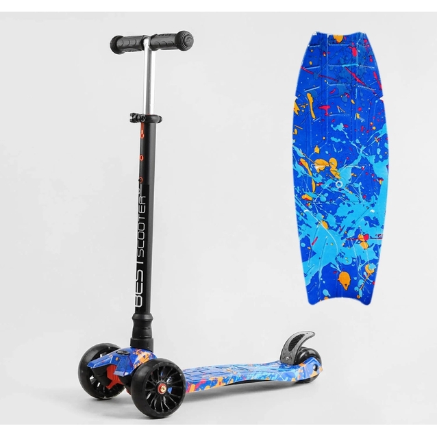 Самокат дитячий 3-х колісний, Best Scooter «MAXI» S-12107 синій абстракція, колеса PU Ø130mm/80mm зі світлом, знімне кермо фото westvelo.com