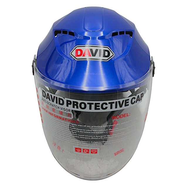 Мото шолом, відкритий "DAVID" S327, синій глянцевий, регулятор розміру з відкідними окулярами (мото/вело/самокат) фото westvelo.com