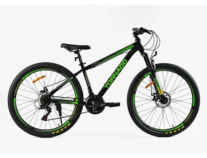 Велосипед 27.5 ST Corso «TORNADO» TR-27257 сталь 15,5", (к-т SHIMANO) чорно-салатовий