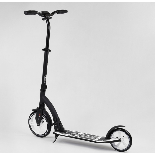 Самокат дитячий 2-х колісний, PU Best Scooter 75343 чорно-білий, колеса Ø230-200mm, AL, 1 амортизатор, широкий руль, зажим руля фото westvelo.com