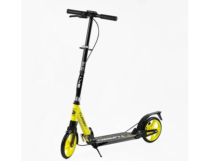Самокат дитячий 2-х колісний, PU Skyper «TURBO» TR-23699 чорно-жовтий, колеса Ø200mm, сталева рама, ручне дискове гальмо, 2 амортизатори