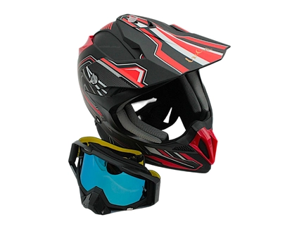 Шолом, закритий крос/ендуро (XL 61-62) АТV Forsage Rider 031 чорно-червоний матовий з дашком + окуляри