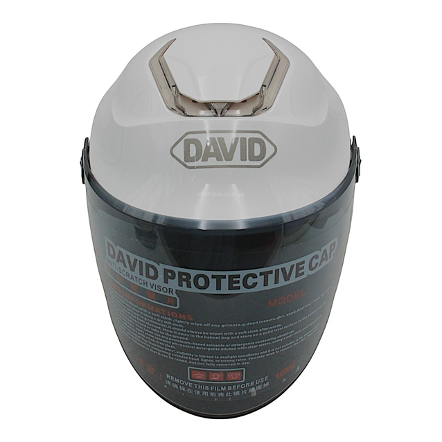 Мото шолом, відкритий "DAVID" S307, білий глянцевий тоноване скло, регулятор розміру з білим катафотом (ABS) фото westvelo.com