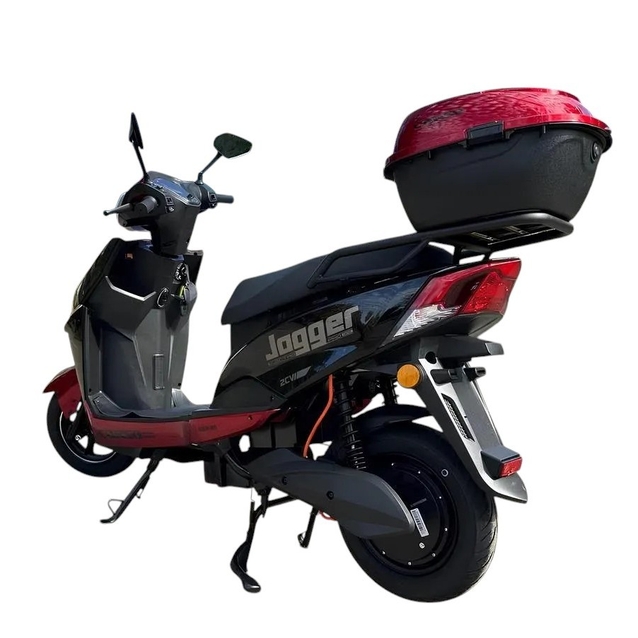 Електроскутер Corso «JOGGER» JR-948133, двигун 1500W, акумулятор 72V 25Ah свинцево-кислотний, чорно-червоний, колеса 10" + 1 ящик. акум фото westvelo.com