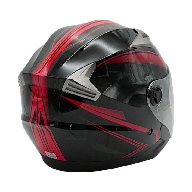 Мото шолом, відкритий (L) GXT "1001-5", чорний матовий з червоними вставками з відкидними окулярами (59-60) фото westvelo.com