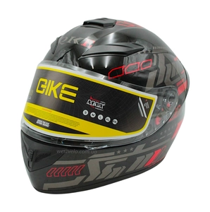 Мото шолом, закритий (L) QIKE TRON "1015-3" чорно-сіро-червоний, глянцевий