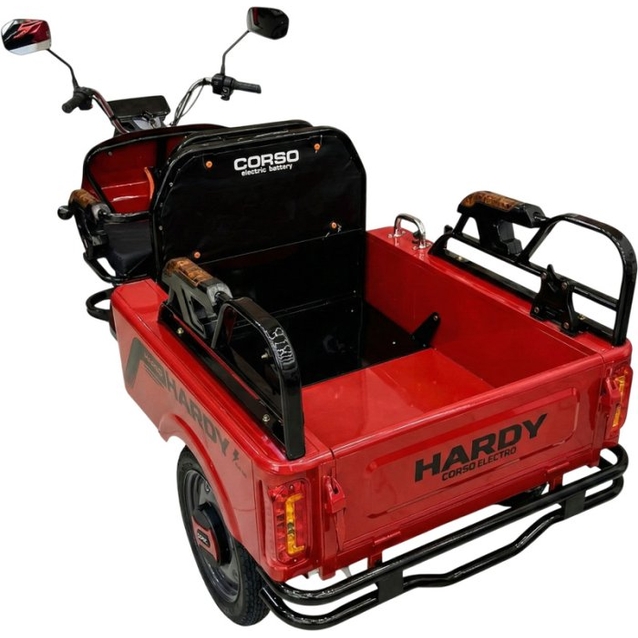 Трицикл вантажний Corso «HARDY» HR-640050, двигун 1200W, акумулятор 60V/38Ah графеновий, червоний 4 МІСЦЯ + 1 ящик. акум, колеса 12" фото westvelo.com