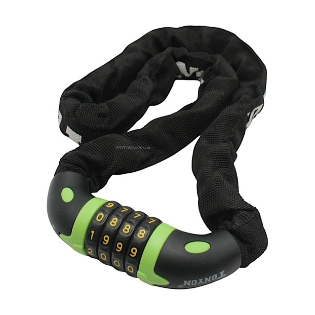 Замок на код змінний 4 цифр, ланц в чохлі №TY769 Ø6mm-900mm, TONYON фото westvelo.com