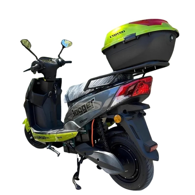 Електроскутер Corso «JOGGER» JR-764032, двигун 1500W, акумулятор 72V 25Ah свинцево-кислотний сіро-оливковий, колеса 10" + 1 ящик. акум фото westvelo.com