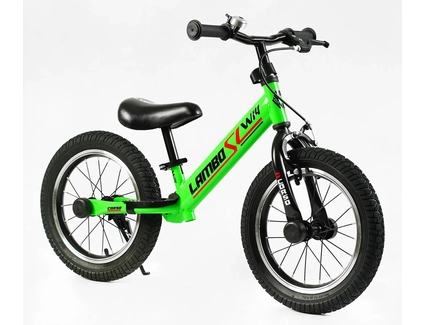 Велобіг 14 Corso надувні колеса, сталева рама «LAMBO» LB-14700 салатовий, ручне гальмо, алюмінієві обода, підставка для ніг, підніжка, дзвоник