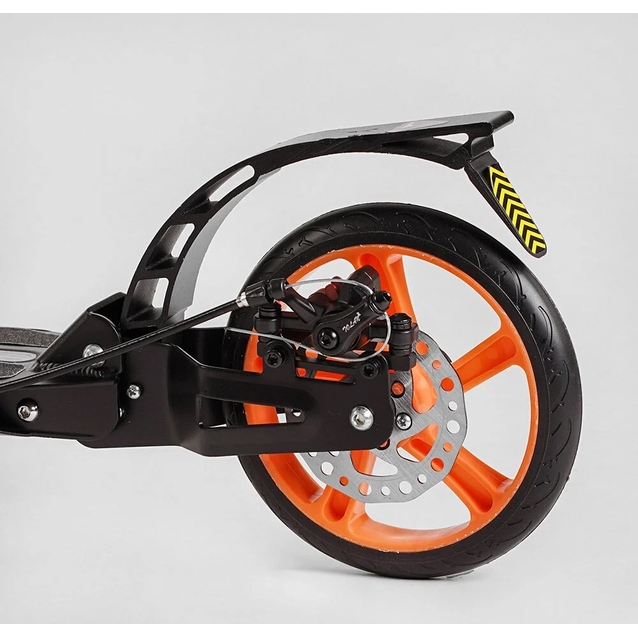 Самокат дитячий 2-х колісний, PU Best Scooter «FACTOR» BS-98033 чорно-помаранчевий,, Ø200mm, AL, 2 амортизатора, фляготримач фото westvelo.com