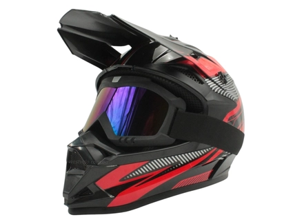 Шолом, закритий крос/ендуро (S) DOT/АТV EDX 023 чорно-червоний глянець з дашком + окуляри