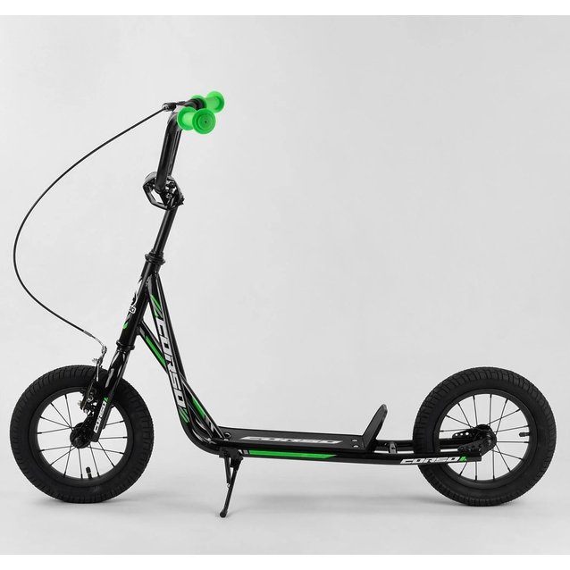 Самокат дитячий 2-х колісний, надувні колеса 12 Corso JT 01019 чорно-салатовий, ручне переднє гальмо фото westvelo.com