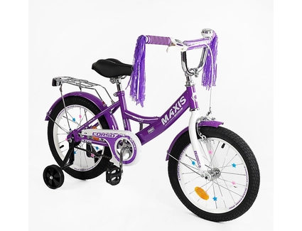 Дитячий велосипед 18 ST Corso «MAXIS» CL-18089 фіолетовий, ручне гальмо, дзвіночок, сидіння з ручкою, додаткові колеса