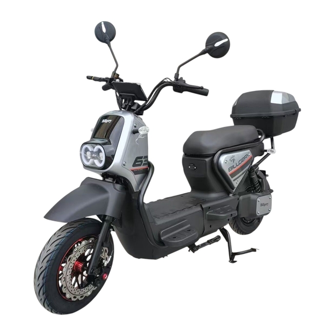 Електроскутер Corso «BILLGERY-63» B-64700, двигун 1000W, акумулятор 72V/20Ah свинцево-кислотний, чорно-срібний + 1 ящик. акум, колеса 10" фото westvelo.com