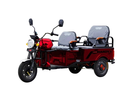Трицикл РОЗІБРАНИЙ вантажний Corso «HARDY-L» HL-750430, двигун 1200W, акум 72V 36Ah літій-залізо-фосфатний, червоний 4 МІСЦЯ+1 ящик. акум, колеса 12"