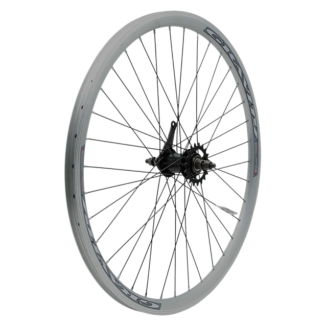 Колесо 26 зад, обід 2-ний сірий, втулка Falcon (чорна) + к-т, (SF-CT01) чорна спиця (зірка 19) фото westvelo.com