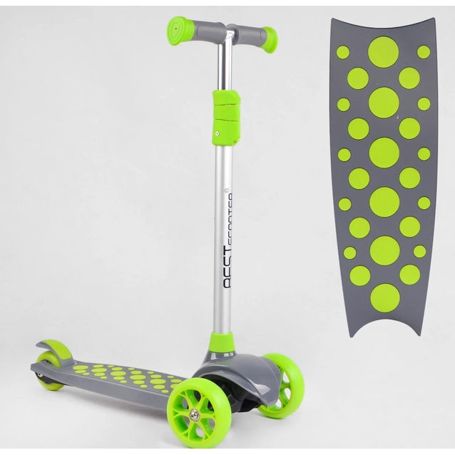 Самокат дитячий 3-х колісний, Best Scooter LK-70111 сіро-салатовий, колеса PU Ø120mm/80mm зі світлом, знімне кермо