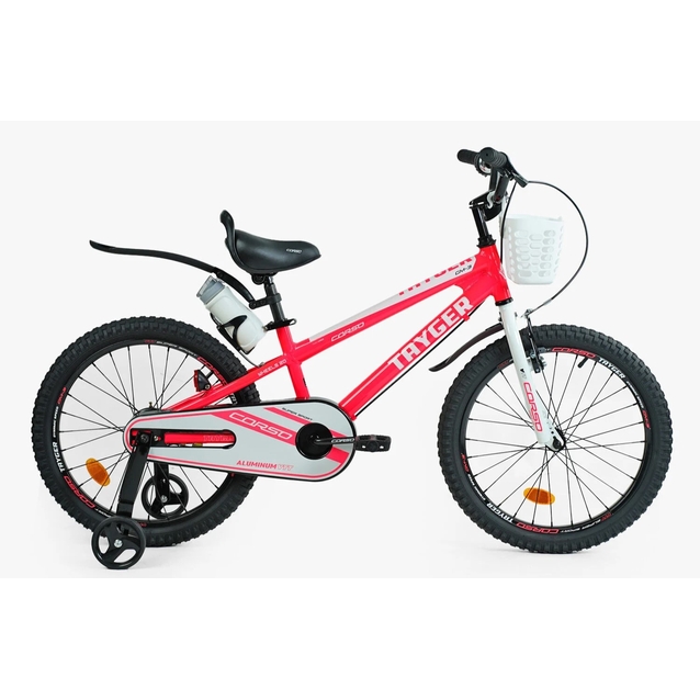 Дитячий велосипед 20 AL Corso «TAYGER» TG-41479 алюмінієва рама неоново-рожево-білий, ручне гальмо, дод. колеса, дзвоник, бутилочка фото westvelo.com