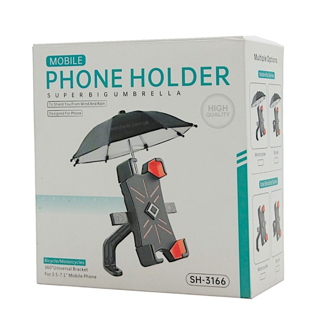 Тримач для телефону пластик, (водонепроникна парасолька 174‑89mm) чорний фото westvelo.com