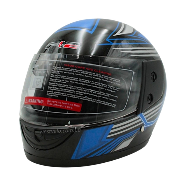 Мото шолом, закритий (S 55-56) F2 чорно-синій глянець, (825-3) фото westvelo.com