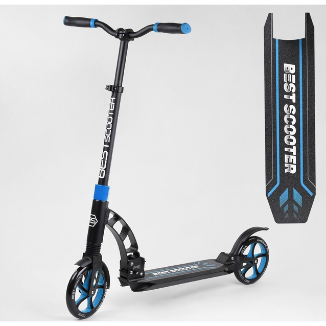 Самокат дитячий 2-х колісний, PU Best Scooter 44073 чорно-синій, Ø200mm, AL, 2 амортизатора фото westvelo.com