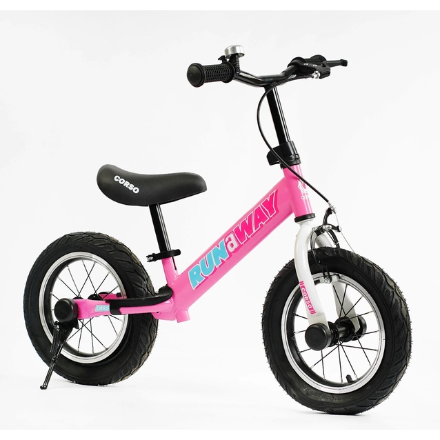 Велобіг 12 Corso надувні колеса, сталева рама «RUN-A-WAY» CV-04561 ручне гальмо, рожево-білий фото westvelo.com