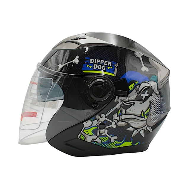 Мото шолом, відкритий (M 57-58) BLD-708 "Bulldog" чорно-синій глянець з відкидними окулярами фото westvelo.com