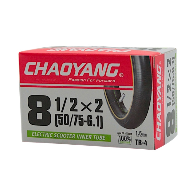 Камера 8 прямий ніпель 1/2-2 CHAOYANG (на електросамокат) TR-4 20мм. (50/75-6.1) фото westvelo.com