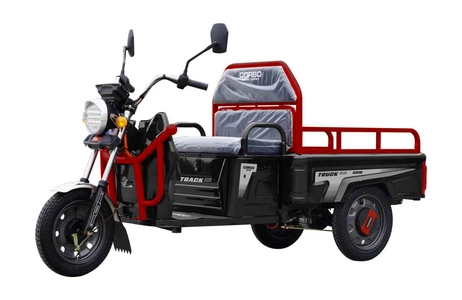 Трицикл вантажний Corso «TRUCK ONE» TR-120047, двигун 800W, акумулятор 60V/32Ah графеновий, чорно-червоний 5 МІСЦЯ + 1 ящик. акум, колеса 12"