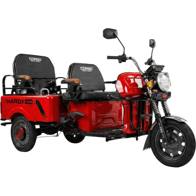 Трицикл вантажний Corso «HARDY» HR-640050, двигун 1200W, акумулятор 60V/38Ah графеновий, червоний 4 МІСЦЯ + 1 ящик. акум, колеса 12" фото westvelo.com