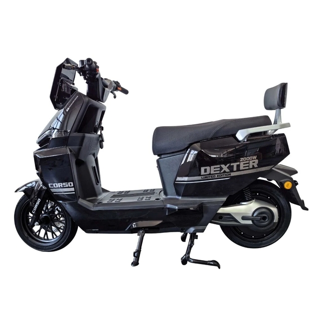 Електроскутер Corso «DEXTER» DX-700698, двигун 2000W, акумулятор 72V 35Ah графеновий, чорний, колеса 12" + 1 ящик. акум фото westvelo.com