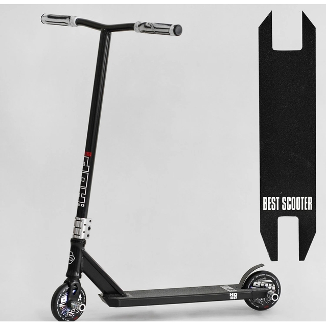 Самокат трюковий Best Scooter «HOP» N-16180 чорний, HIC-система, пеги, AL диск та дека, колеса PU Ø120mm, ширина керма - 58 см фото westvelo.com