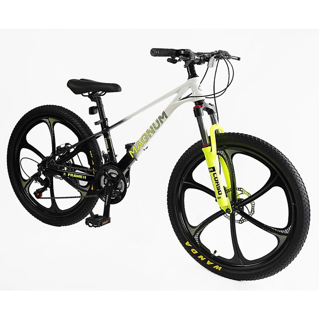 Велосипед 24 MG Corso «MAGNUM» MN-24637 магній 11", (к-т SHIMANO) біло-жовтий фото westvelo.com