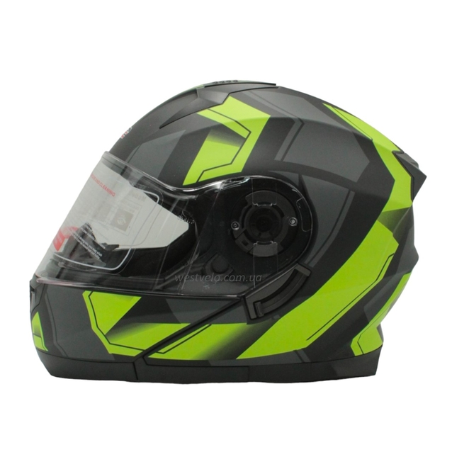 Мото шолом, трансформер (S 55-56) F2 162 Neon yellow, чорний, матовий з відкидними окулярами