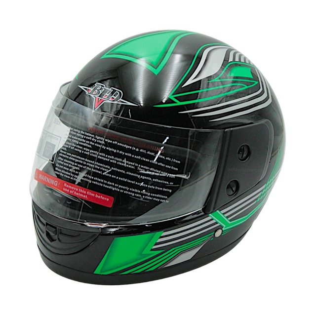 Мото шолом, закритий (L 59-60) BLD чорно-зелений, глянець (825) фото westvelo.com