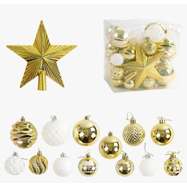 Новорічні прикраси 30 шт, кульки, зірочка-верхівка, у слюді (C 67554) фото westvelo.com