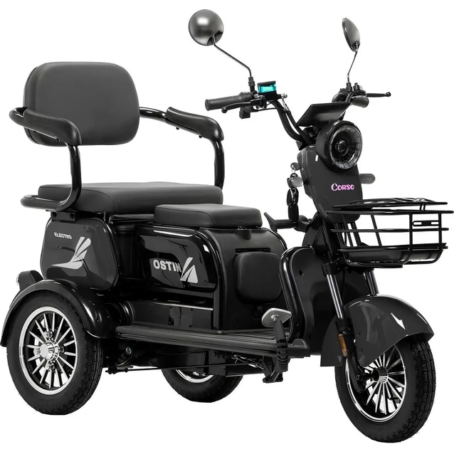 Трицикл Corso «OSTIN» SN-604712, двигун 1000W, акумулятор 72V 23Ah графеновий, чорний + 1 ящик. акум, колеса 10" фото westvelo.com