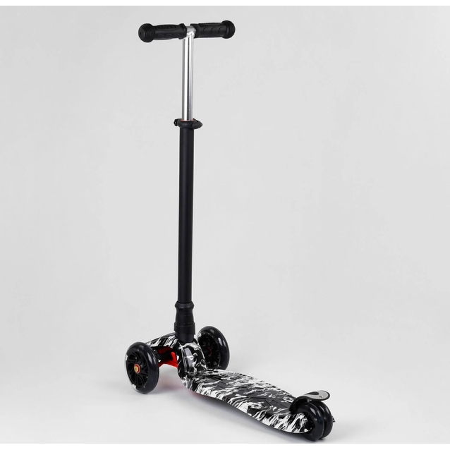 Самокат дитячий 3-х колісний, Best Scooter A 25771 / 779-1512 чорно-білий, колеса PU Ø120mm/80mm зі світлом, трубка керма алюмінієва фото westvelo.com