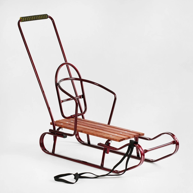 Сани з ручкою, плоскі полози "Королівські" бордові фото westvelo.com