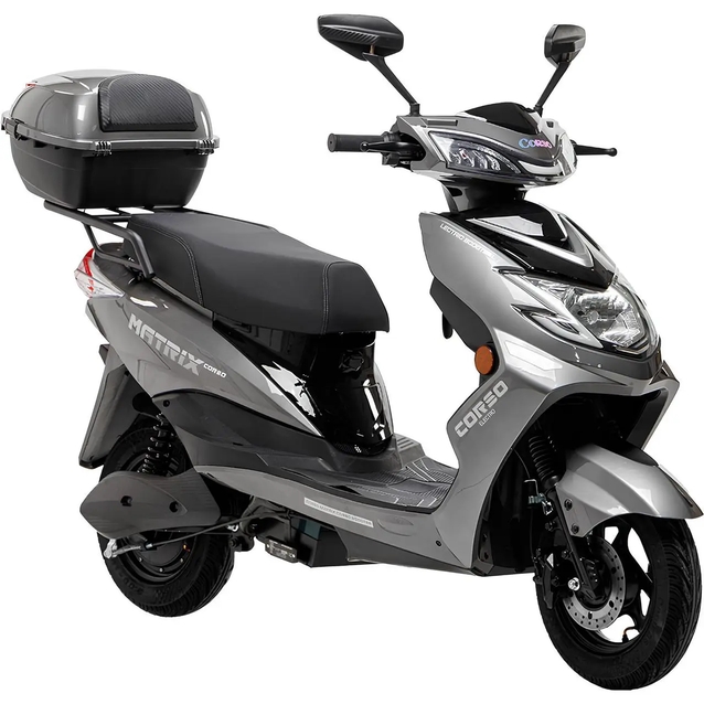 Електроскутер Corso «MATRIX» MT-603515 двигун 1200W, акумулятор 72V 25Ah графеновий, сірий, колеса 10" + 1 ящик. акум фото westvelo.com