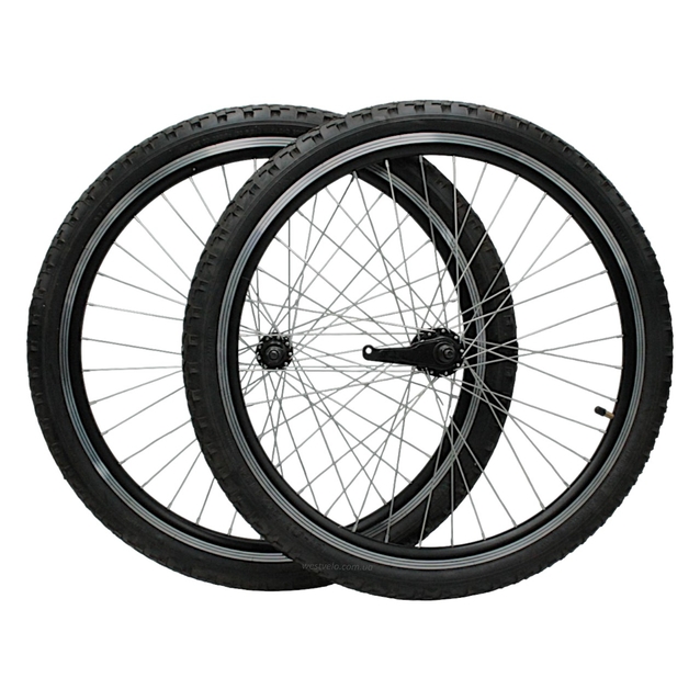 Колеса 24 перед+зад, обід 2-ний чорний, втулка Falcon + к-т.+ камери і шиповані покришки 24-2.125 фото westvelo.com