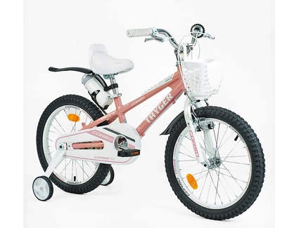 Дитячий велосипед 18 AL Corso «TAYGER» TG-60323 алюмінієва рама пудрово-білий, ручне гальмо, дод. колеса, дзвоник, бутилочка